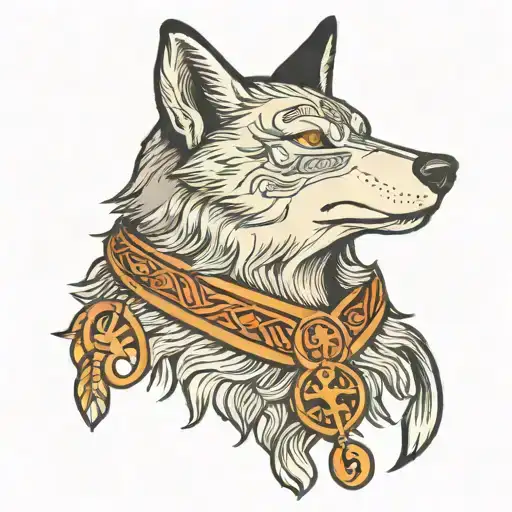 Wolf With Kitsune Mask In His Neck
