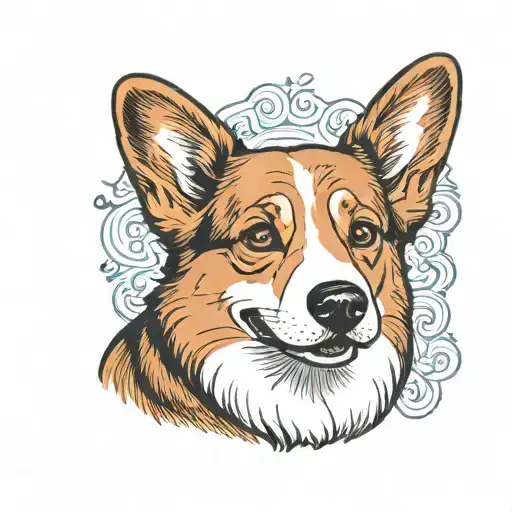 Corgi With White Snout Black Nose Blue Eyes And Brown Ears Smiling