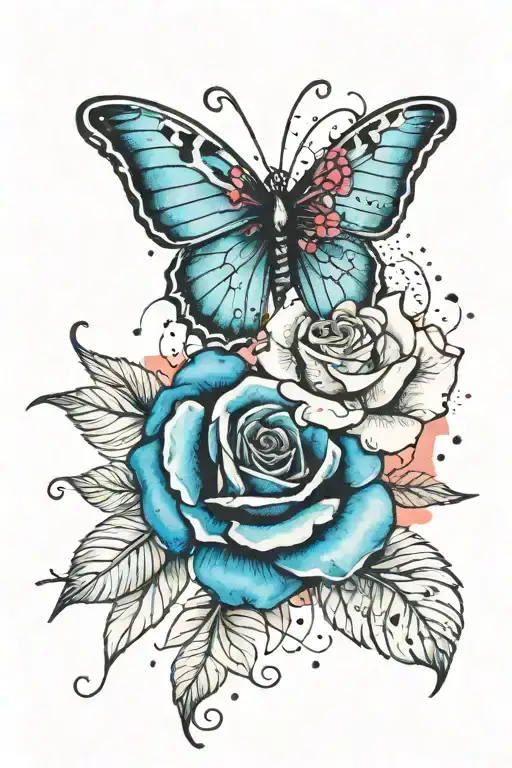 Half Butterfly Half Rose With Watercolor Splashes