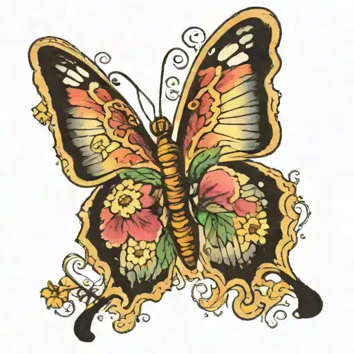 Half Butterfly Flower With Water Color Behind It