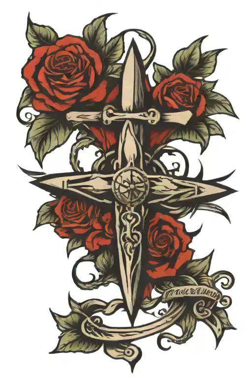 Cross With Compass Rose Intertwined