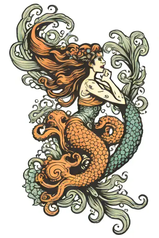 Mermaid And Octopus Wrapping Its Tentacles