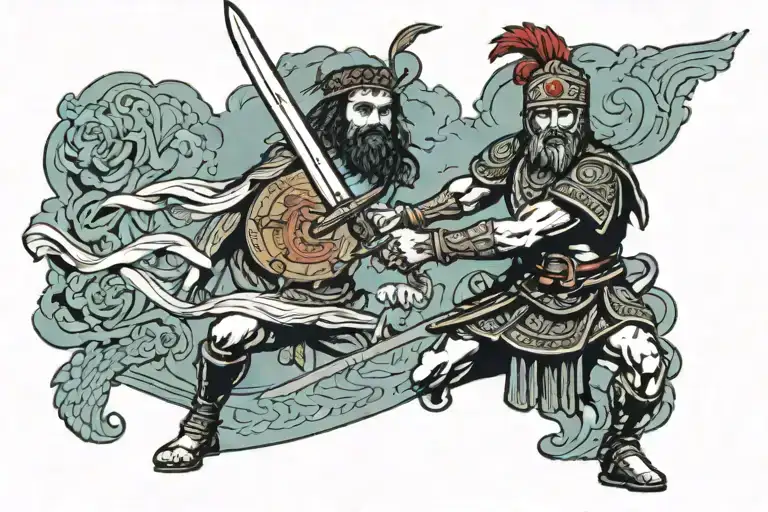 Hebrew Warrior Wielding A Sword Surrounded