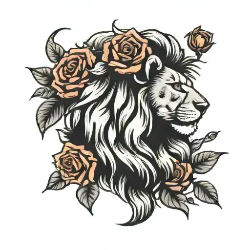 Lion And Roses