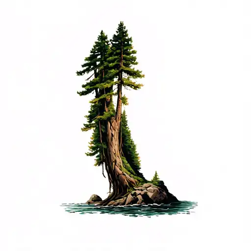 Thick Forest With Detailed Tree Rocky Shore Arm Sleeve