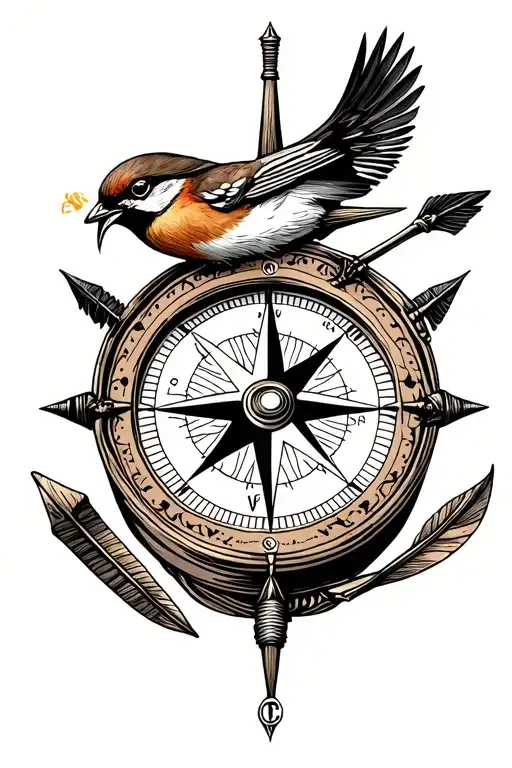 Compass With Two Sparrows Distinctaly Around It Themed