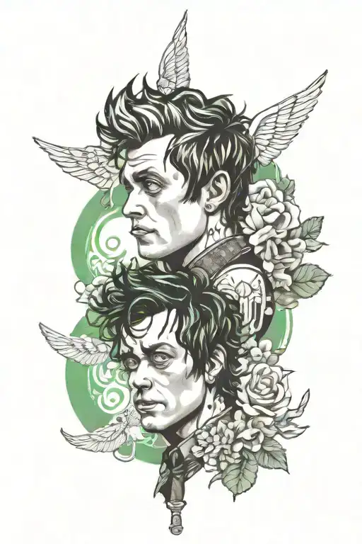 Incorporate A Green Day Album Cover Into A Realistic Portrait