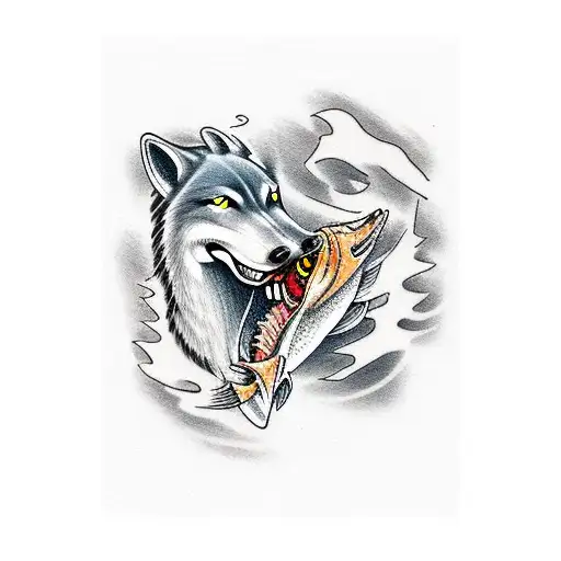 Horse Eating A Wolf Eating A Salmon