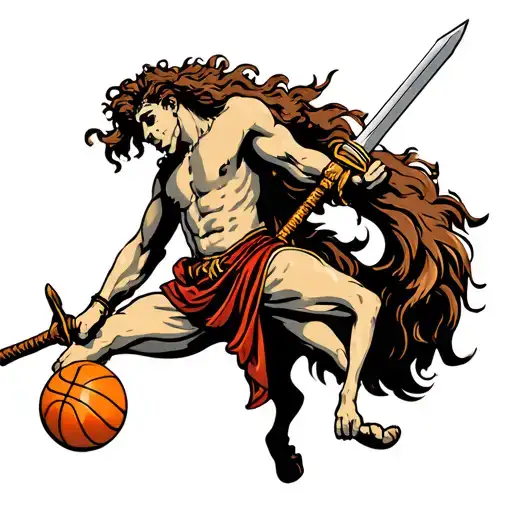 Centaur With Basketball Under One Arm And A Sword In The Other