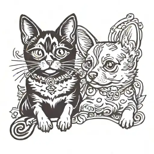 Black Cat With Chihuahua And Corgi