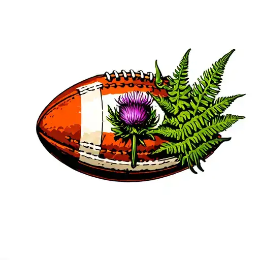 Scottish Thistle And New Zealand Fern Leaf On A Rugby Ball