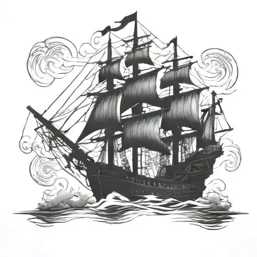 Silhouette Of Pirate Ship In Profile