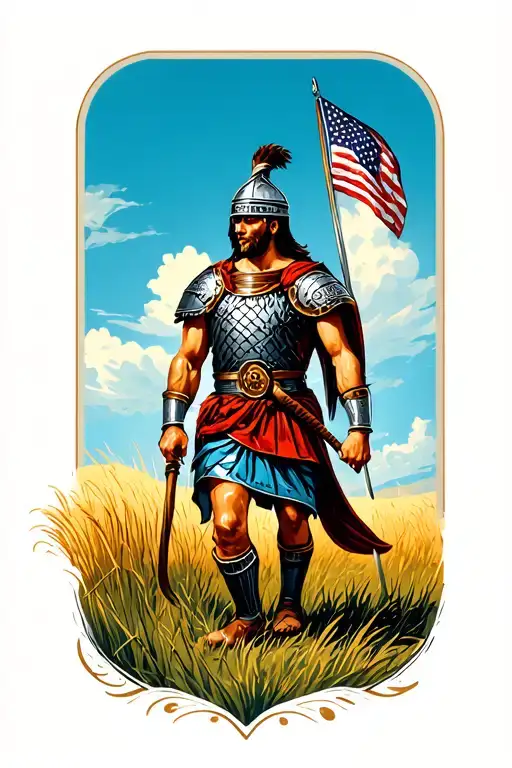 Roman Gladiator Walking Through A Field