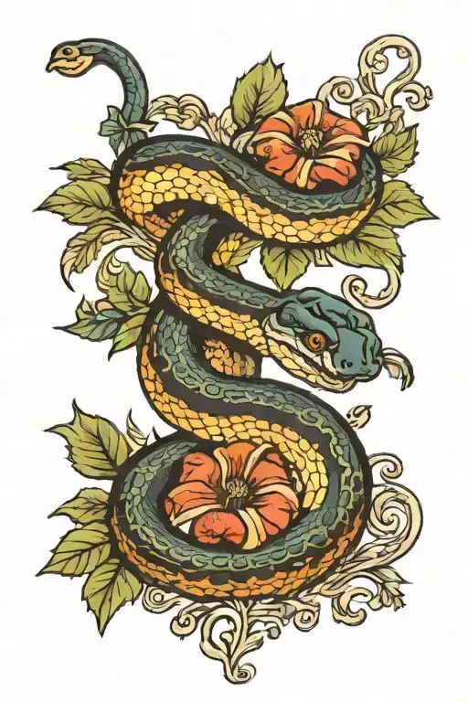 Snake Laying In A Bed Of Morning Glory