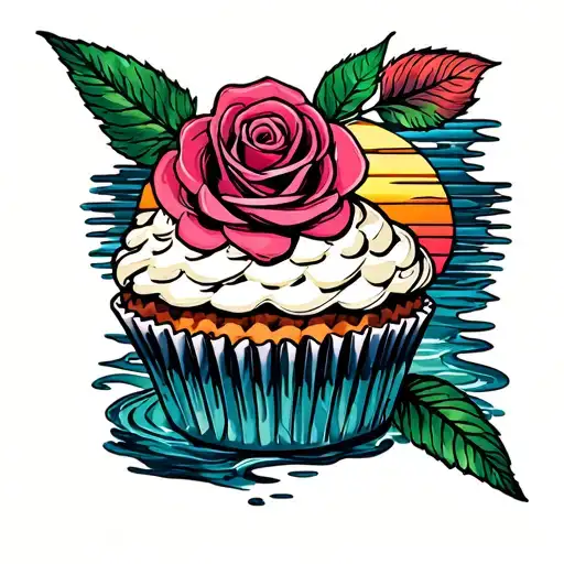 Rose Cupcake Sunset Mermaid Scales