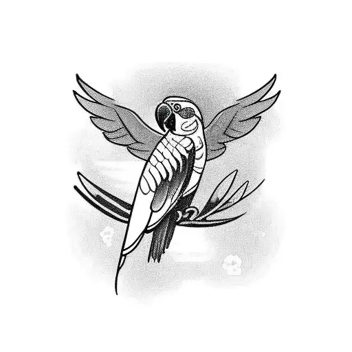 Parrot Sitting On Ground With One Wing Little Streched Side View