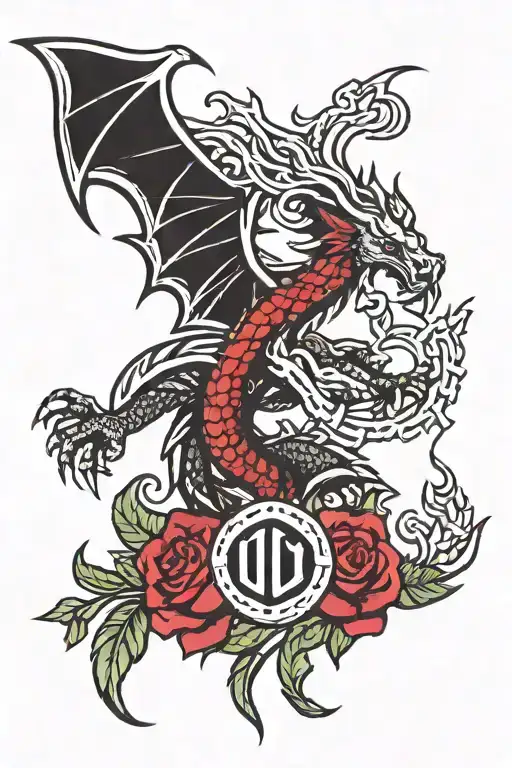 Combine The Club De Futbol Alianza Lima Logo With A Traditional Style Dragon Intertwined With Roses