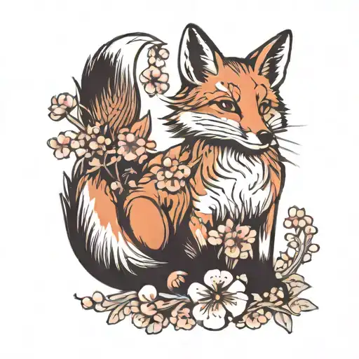 A Fox With Cherry Blossom Tree