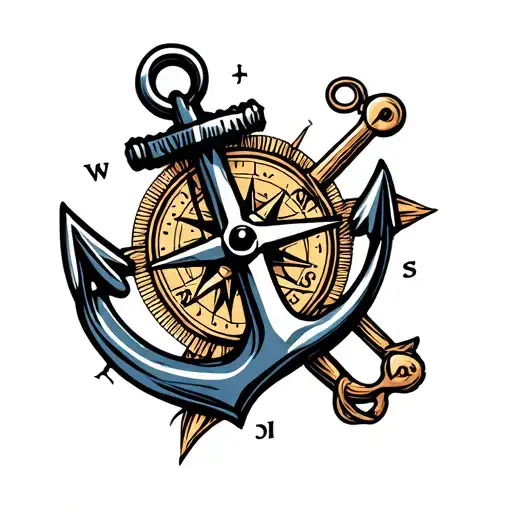 American Traditional Anchor With Compass Background