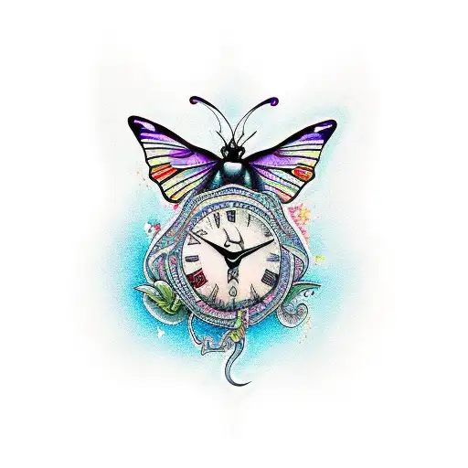 Butterfly With Waterfall Clock And Dragon