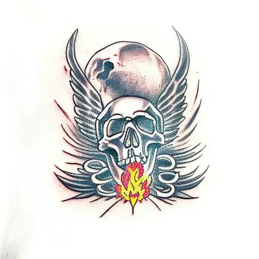 Skull With Fire Wings