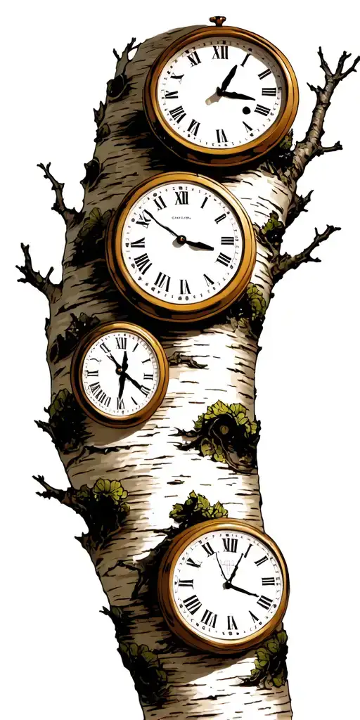Birch Tree White Branches With Exactly 3 Clocks