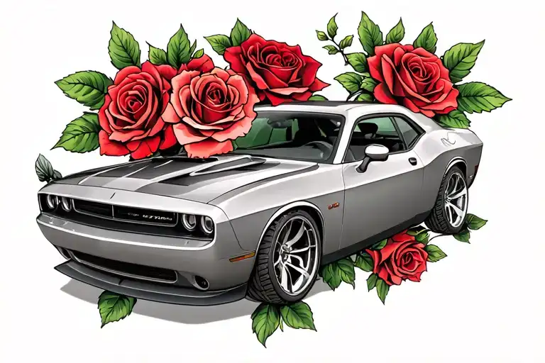 Roses And A 2013 Dodge Challenger Muscle Car