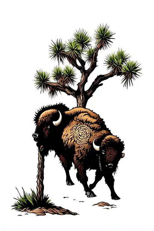 Bison With Joshua Tree Intertwined
