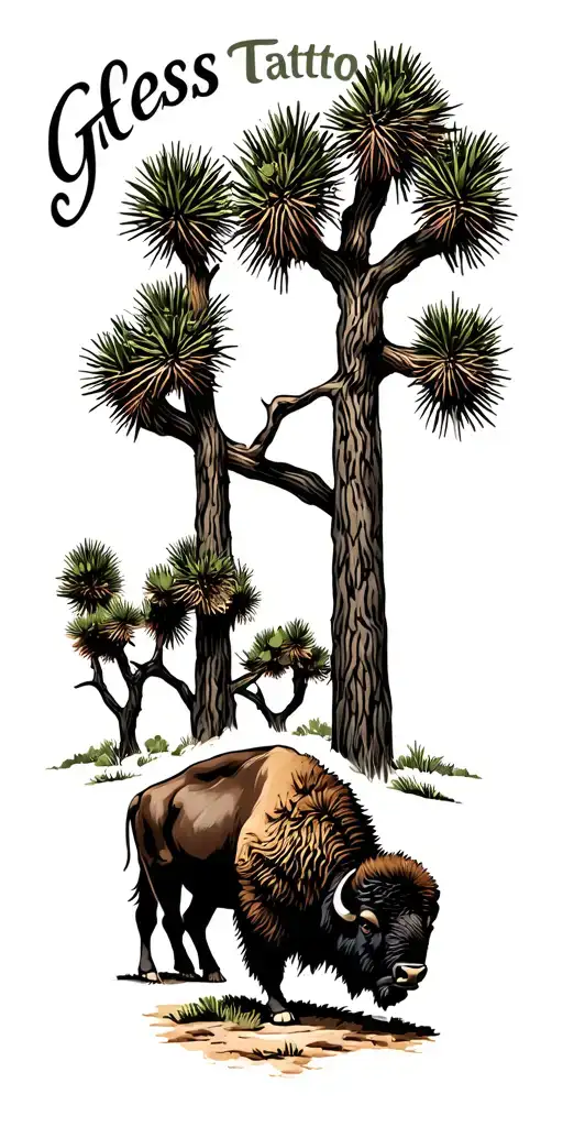 Bison With Joshua Tree