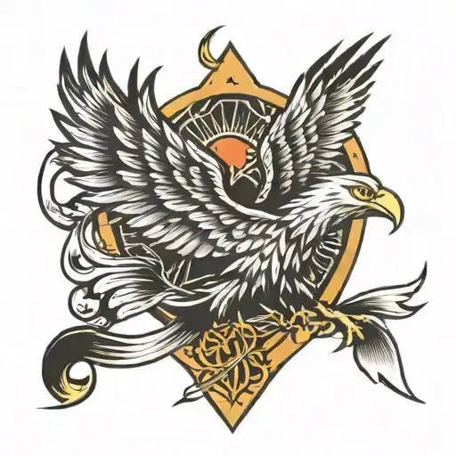 A Traditional Flash Tattoo Of A Phoenix And Deathly Hallows Symbol In A Vintage Style
