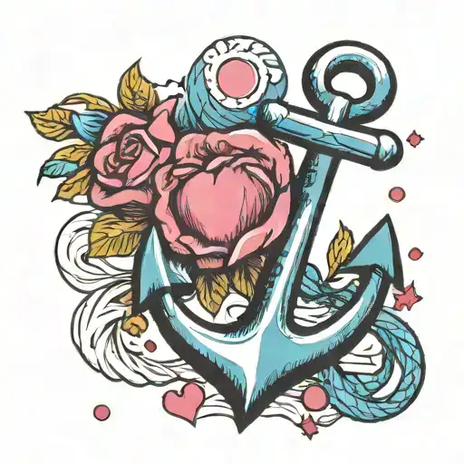 Anchor With Small Pink And Blue Hearts Above