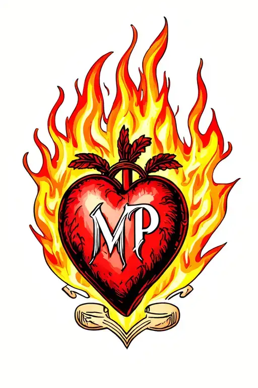 Sacred Heart With Letters M And P In The Flame