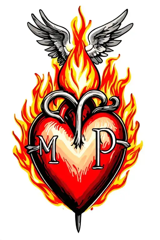 Sacred Heart With Letters M And P In The Flame