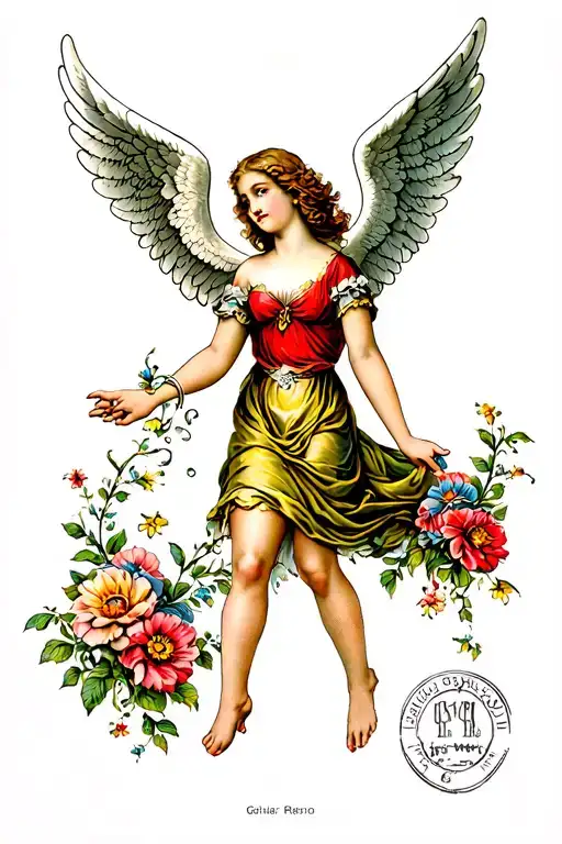 Adult Angel With Wings Blowing Flowers