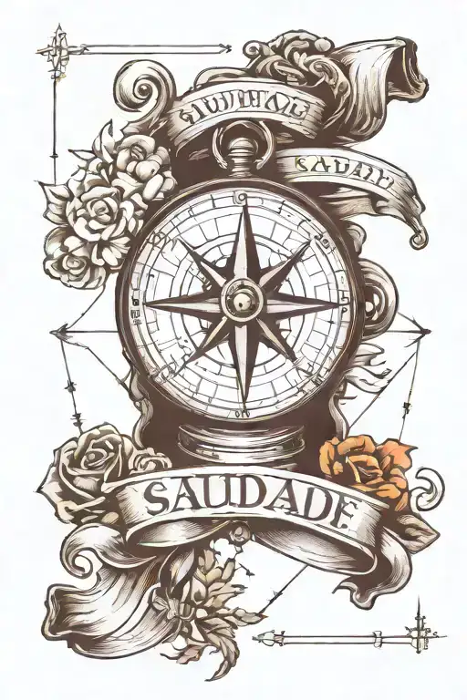 Create A Tattoo Showcasing The Concept Of 'Saudade' Using A Compass And North Direction