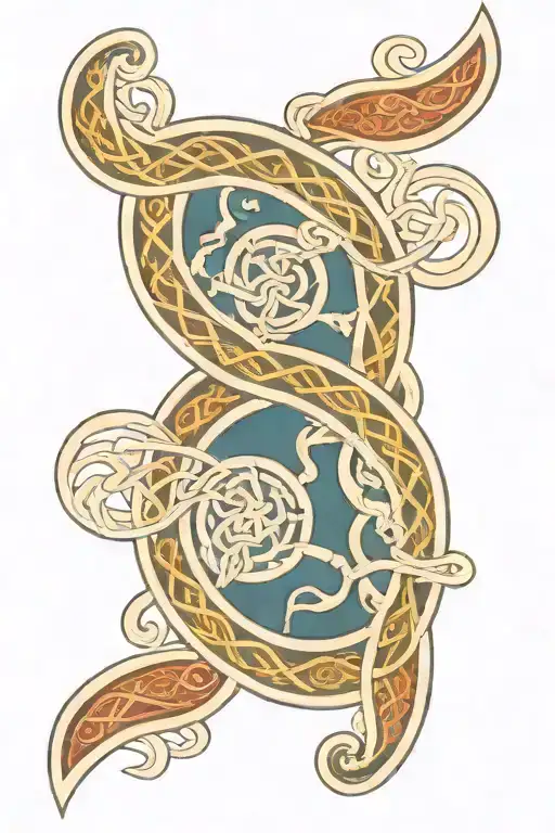 A Celtic Knotwork Design Incorporating Elements Of The Sea Such As Waves And Seashells