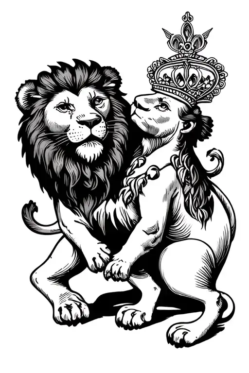 Famille Lion Playing