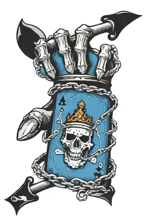 A Chain Wrapped Around A Skeletal Hand Holding A King Playing Card