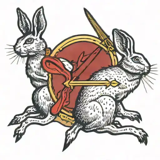 Two Dead Rabbits With An Arrow Going Through Them