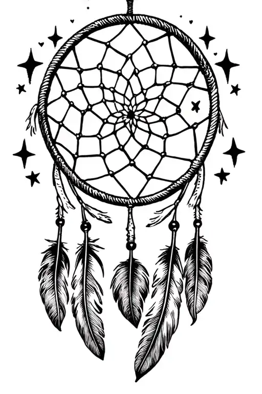 Dreamcatcher With Heart And Feather With Stars