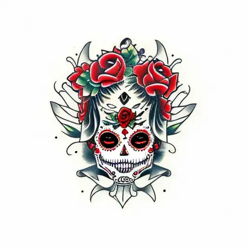 Red And Black Mexican Catrina