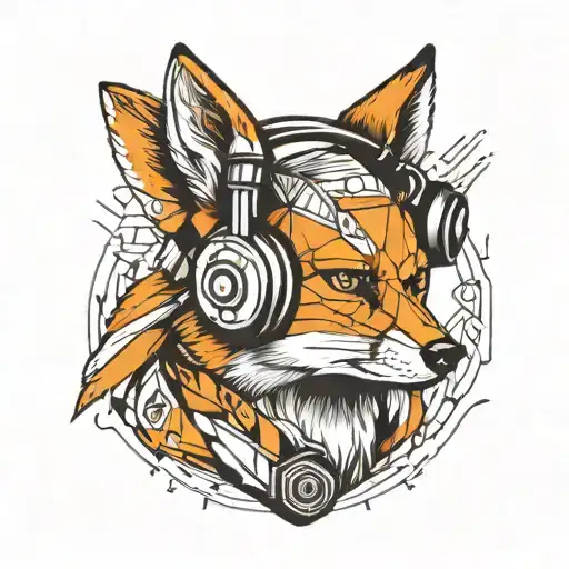 A Traditional Fox Wearing Geometric Headphones And Listening To Futuristic Music