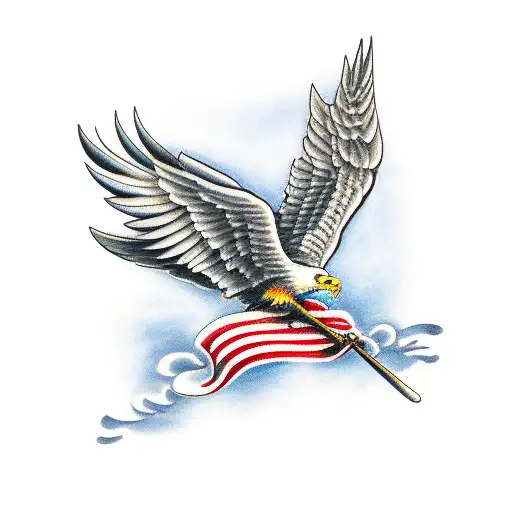 Traditional American Eagle Holding Flag In Claws