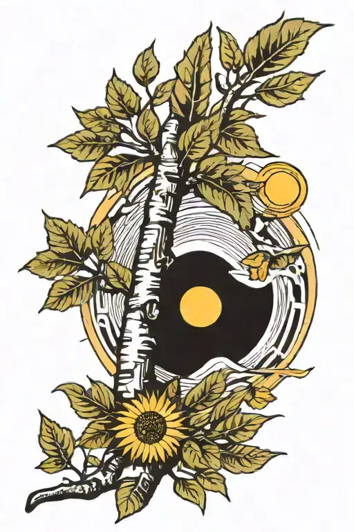 Birch Tree Branch With Sun