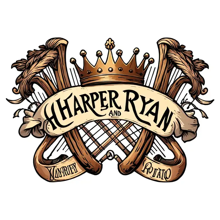 Harp With Crown Surrounded By The Names Harper And Ryan