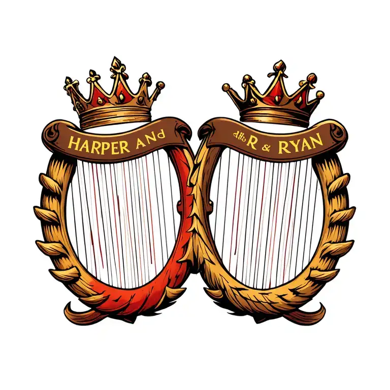 Harp With Crown With The Names Harper And Ryan