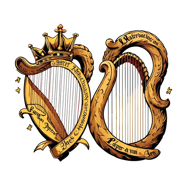 Harp With Crown With The Names Harper And Ryan
