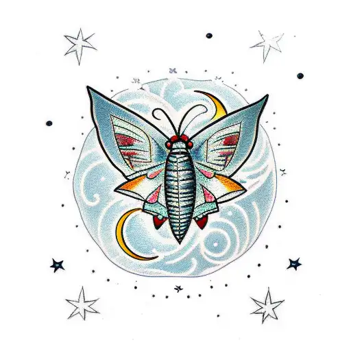 Moth With Moon And Stars