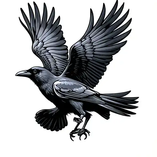 American Tradition Style Of A Crow Flying With Its Wings Spread Out
