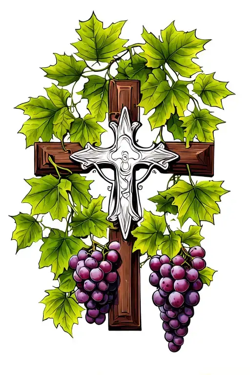 White Cross Surrounded By Grape Vines